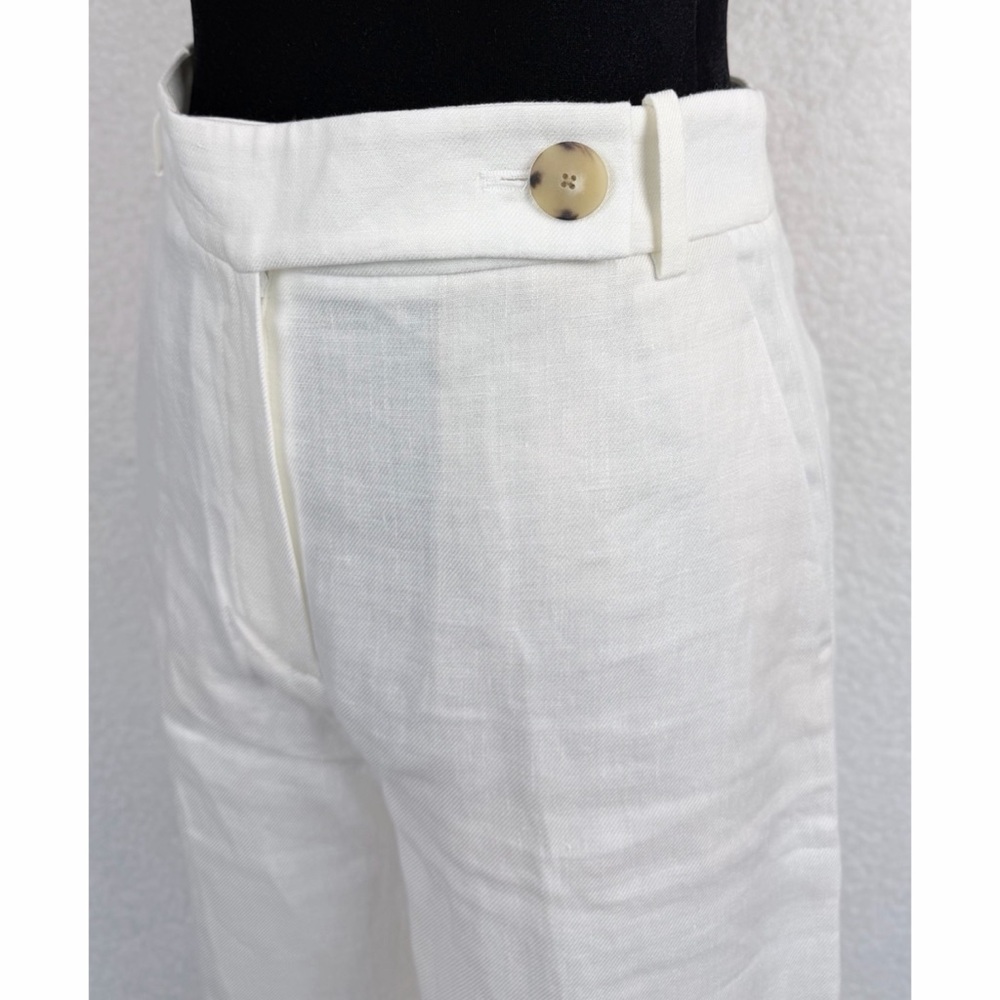 MASSIMO DUTTI • White 100% Linen High-Waisted Wide Leg Trouser Pants, 2 - Picture 5 of 13